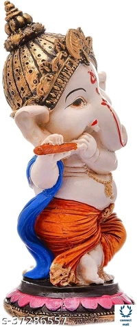 Ganesha Idol - 10 cm × 10 cm × 10 cm, Orange, Polyethylene