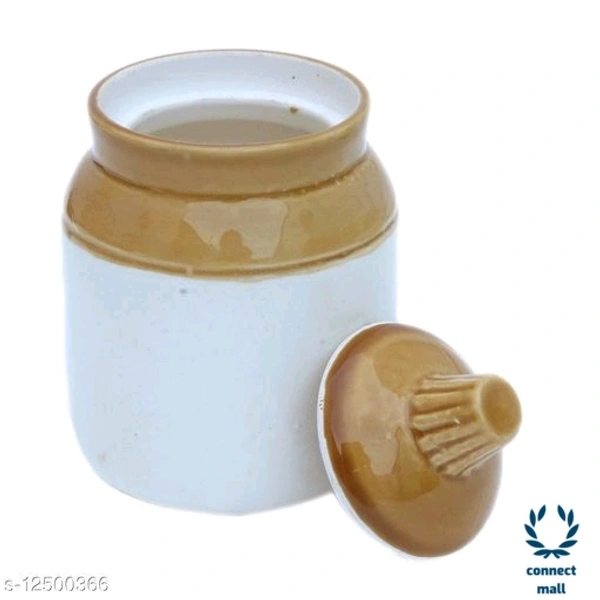 Pure Ceramic Pickle Jar & Container With Lid Set Of 3 For Kitchen / Tableware - 8cm× 8cm × 12cm, White, Ceramic