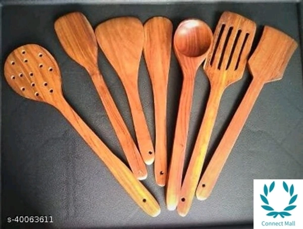 New Wooden Cooking Spoon Set Of 7 Spoon With Stand