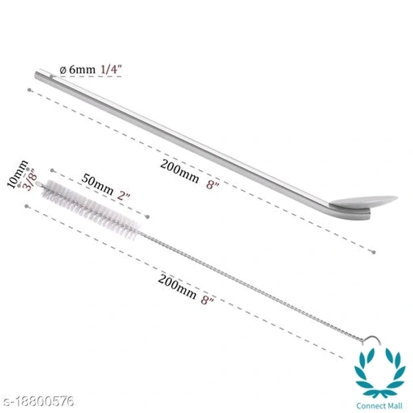 Stainless Steel Straw With Spoon & Cleaning Brush - Set 4