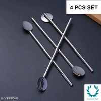 Stainless Steel Straw With Spoon & Cleaning Brush - Set 4
