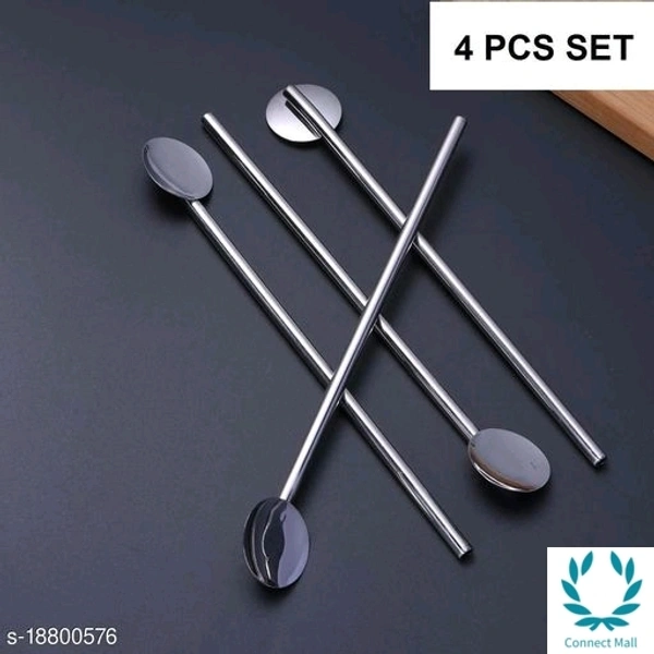 Stainless Steel Straw With Spoon & Cleaning Brush - Set 4