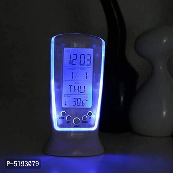 Digital Alarm Clock - Snooze Time - Calendar - Table Desk - LCD Display - Back Light - Electronic with Temperature - 12.5 X 6.5 X 5.5 (White, Plastic, Pack of 1 Pcs)