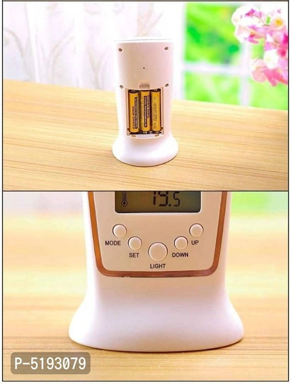 Digital Alarm Clock - Snooze Time - Calendar - Table Desk - LCD Display - Back Light - Electronic with Temperature - 12.5 X 6.5 X 5.5 (White, Plastic, Pack of 1 Pcs)