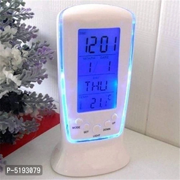 Digital Alarm Clock - Snooze Time - Calendar - Table Desk - LCD Display - Back Light - Electronic with Temperature - 12.5 X 6.5 X 5.5 (White, Plastic, Pack of 1 Pcs)
