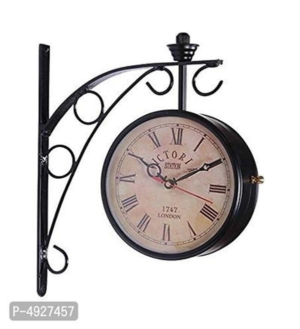 Round Vintage Antique Railway Double Side Wall Clock FOR home , Office TERRACE - Black
