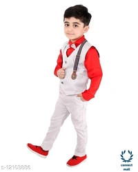 Boy's Ethnic Party Wear - Red, Red, Polyester , 1