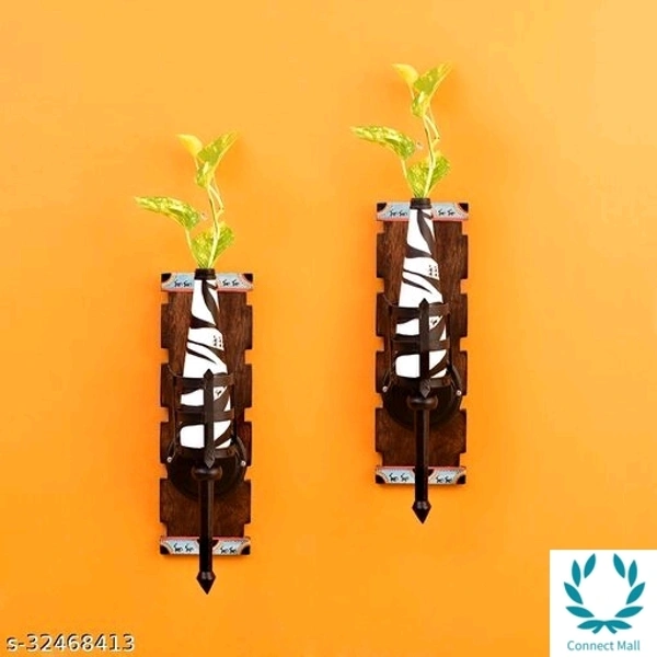 Lightbringer Wall Mounted Planter with Zebra Patterns held in Metal Fixtures - 41 x 14 x 12cm, Clay, Pot, 2 Pcs, Circular