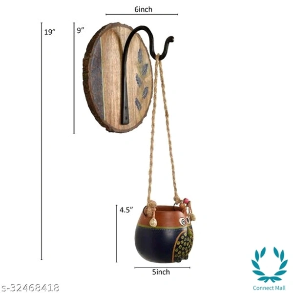 Blue Brown Earthen Planter On Round Wooden Hook - Terracotta, 1 Pc