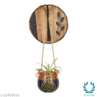 Blue Brown Earthen Planter On Round Wooden Hook - Terracotta, 1 Pc