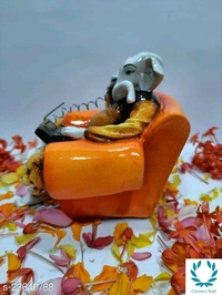 Polyresin Lord Ganesh Using Telephone On Sofa