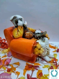 Polyresin Lord Ganesh Using Telephone On Sofa