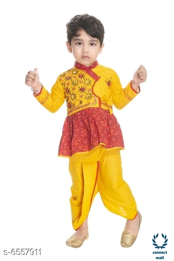 Ladoo Gopal Dress - 0-1 Yrs, Yellow & Red, Cotton