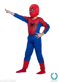 Spiderman Constume Nylon Set Of 5 - Top Bottom Shocks Mask & Gloves - 4 - 5 Years