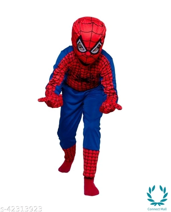 Spiderman Constume Nylon Set Of 5 - Top Bottom Shocks Mask & Gloves - 5 - 6 Years