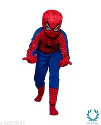 Spiderman Constume Nylon Set Of 5 - Top Bottom Shocks Mask & Gloves - 6 - 7 Years