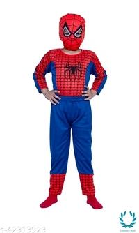 Spiderman Constume Nylon Set Of 5 - Top Bottom Shocks Mask & Gloves - 6 - 7 Years