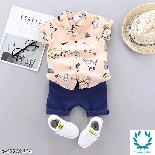 Hopscotch Boys Cotton and Polyester Half Sleeves Vehicle Printed T-Shirt and Short Set in White Color - 9 - 12 Months