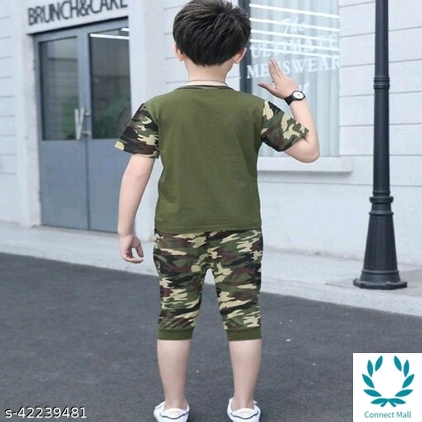 Hopscotch Boys Poly Cotton and Polyester Como Printed T-Shirt and Short Capri in Green Color - 10 - 11 Years