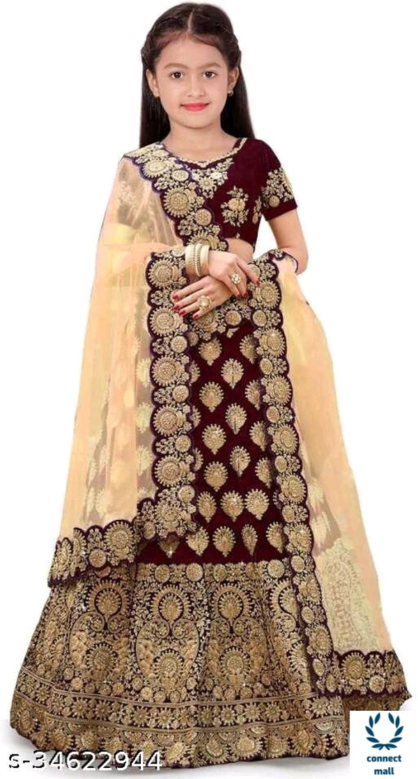 Kids Lahenga - 3-4 Yrs, Cream, Taffeta Silk, 1