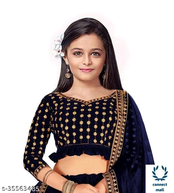 Tradational Lahenga - 4-5 Yrs, Black & Golden, Velvet