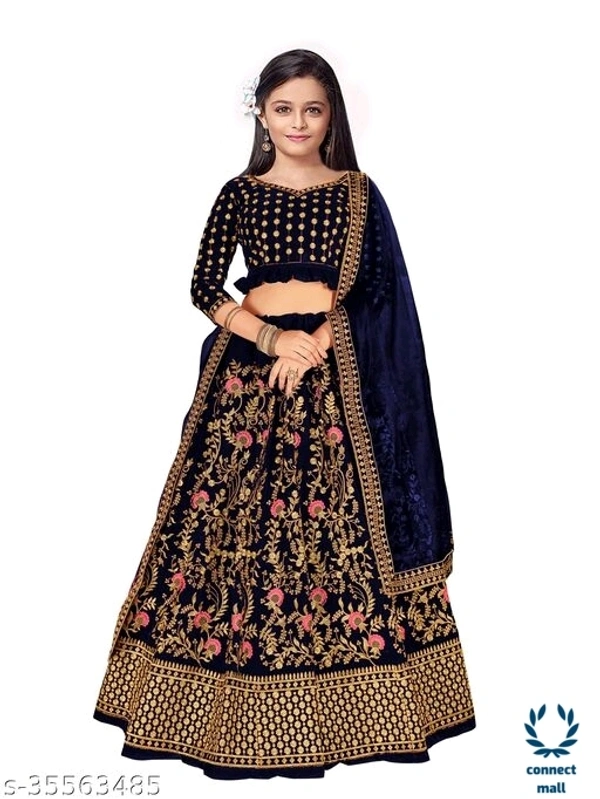 Tradational Lahenga - 4-5 Yrs, Black & Golden, Velvet