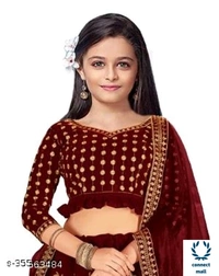 Tradational Lahenga - 4-5 Yrs, Black & Golden, Velvet