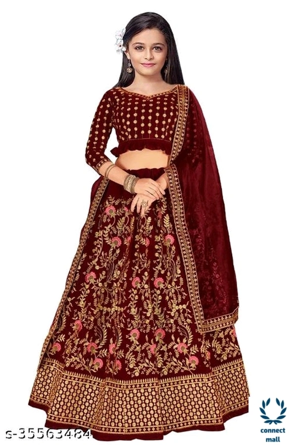 Tradational Lahenga - 4-5 Yrs, Black & Golden, Velvet