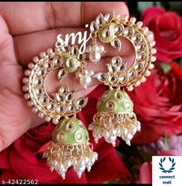 Meenakri Punchi Kundan Earing - Red, Alloy