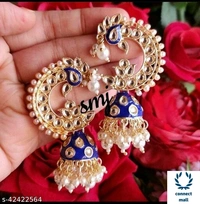 Meenakri Punchi Kundan Earing - Red, Alloy