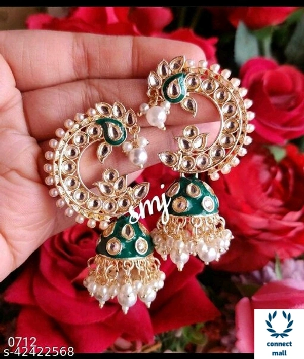 Meenakri Punchi Kundan Earing - Red, Alloy