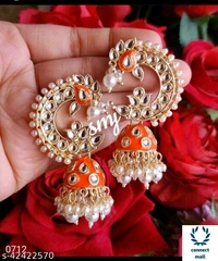Meenakri Punchi Kundan Earing - Red, Alloy