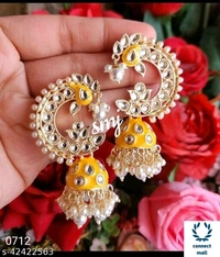 Meenakri Punchi Kundan Earing - Red, Alloy