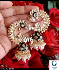 Meenakri Punchi Kundan Earing - Red, Alloy