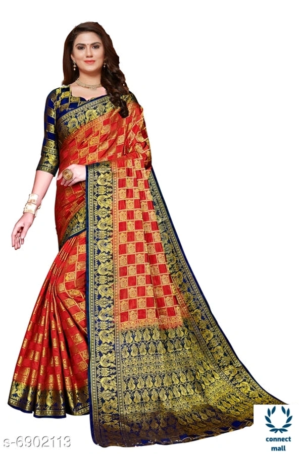 Kanjivaram Silk Marriage wedding Saree For Women and Blouse - Red & Black