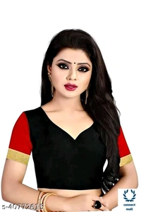 Solid Cotton Silk Sarees With Blouse Piece - Green & Black, Cotton silk, 3