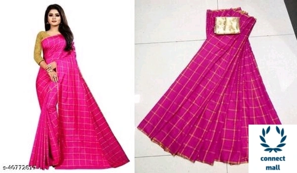 Solid Cotton Silk Sarees With Blouse Piece - Pink, Cotton silk, 3