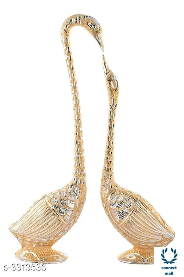 14 Inch Metal Home Decor Gold Plated White Swan Set Of 2 Pieces Showpiece For Indoor And Outdoor - 14 inch, white metal