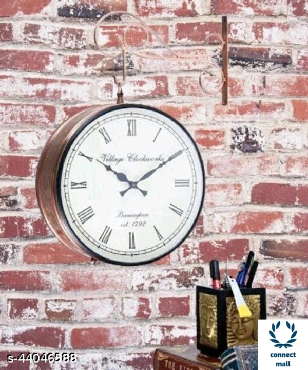 6 Inch Metallic Double side Station Wall Clock Offer Price - (L×H×B)3cm ×6cm ×6cm, Brown, Metal, Double Sided, 1, Round, 1 KG