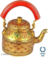 Rajasthani Craft Point Decorative Handpainted Aluminium Tea kettle Golden Colour 1 Litre - 1Litre