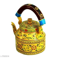 Rajasthani Traditional Jaipuri Meenakri Handpaint Aluminum Decorative Tea kettle for Serve - 1 litre, Yellow