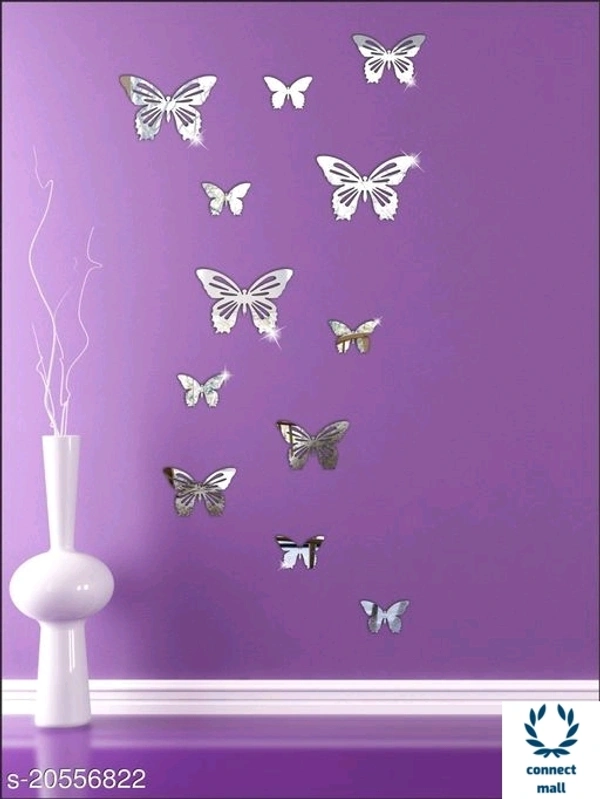 Atulya Arts Silver Decorative Butterfly Acrylic Mirror Wall Sticker Pack of 12