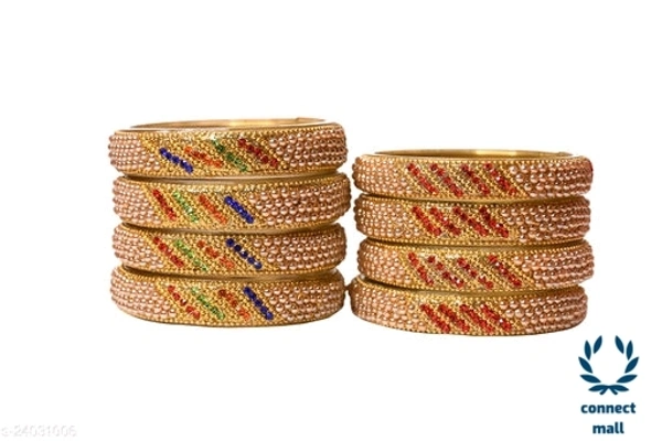 Designer Glass Bangles/Kada set for wedding,Workplace,Party,Traditional Designs with Stone( Pack of 8 pieces - 2.8