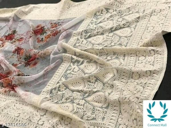 Lucknowi Heavy Chikankari On Printed Saree With Blouse - Gray