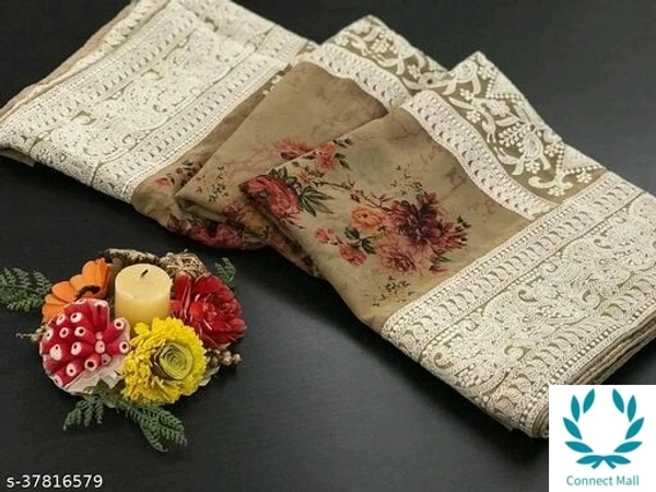 Lucknowi Heavy Chikankari On Printed Saree With Blouse - Gray