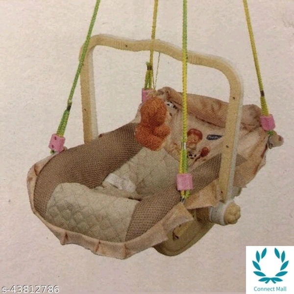 12 in 1 Musical Carry Plastic Cot/Bouncer with Mosquito Net, Storage Box and Swinging Ropes (Brown)
