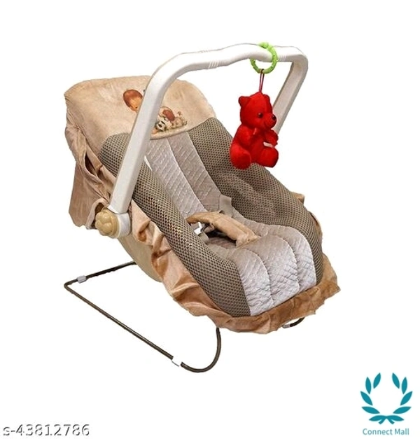 12 in 1 Musical Carry Plastic Cot/Bouncer with Mosquito Net, Storage Box and Swinging Ropes (Brown)