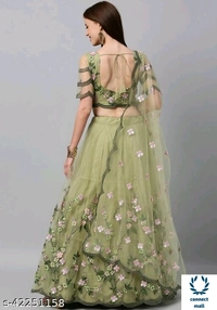 Agam Graceful Chain-Stiche Work Soft Net Lahenga - Bottle Green, Soft Net, 3, Semi Stitched