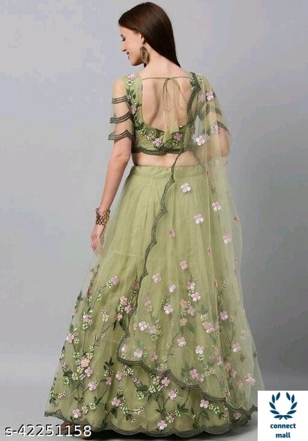 Agam Graceful Chain-Stiche Work Soft Net Lahenga - Bottle Green, Soft Net, 3, Semi Stitched