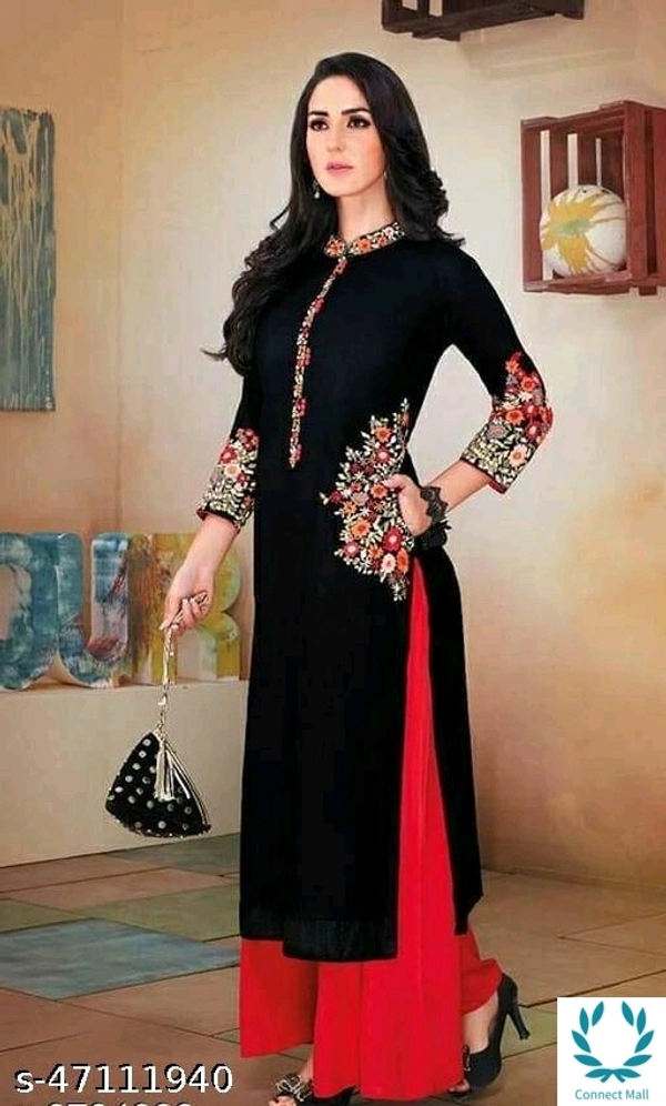 Charvi Attractive Women Kurta SetsKurta - Black, Rayon, 3, M, kurti & Bottom Sets